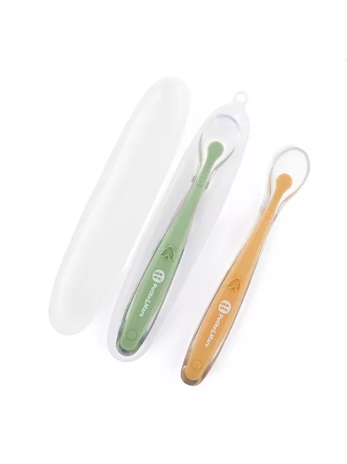 PETITE&MARS Szilikon kanálkák tokkal 2 db-os készlet Take&Match Pea - Ochre 6m+