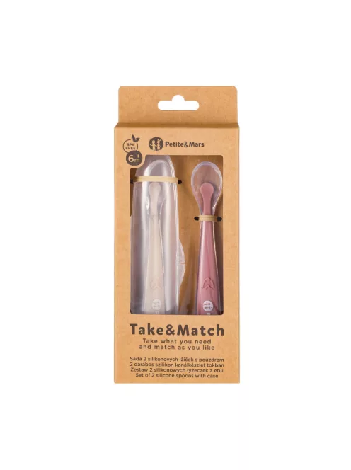 PETITE&MARS Szilikon kanálkák tokkal 2 db-os készlet Take&Match Sand - Rose 6m+