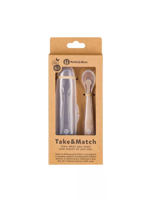 PETITE&MARS Szilikon kanálkák tokkal 2 db-os készlet Take&Match Sand - Cocoa 6m+