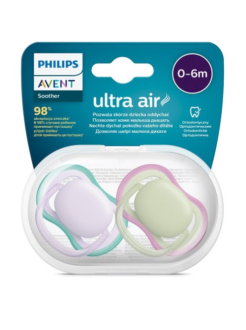 Avent SCF085/24 Játszócumi Ultra air neutral 0-6hó lányos lila, 2db