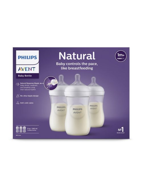 Philips AVENT SCY903/03, Cumisüveg Natural Response, 260 ml, 1 hó+, 3db