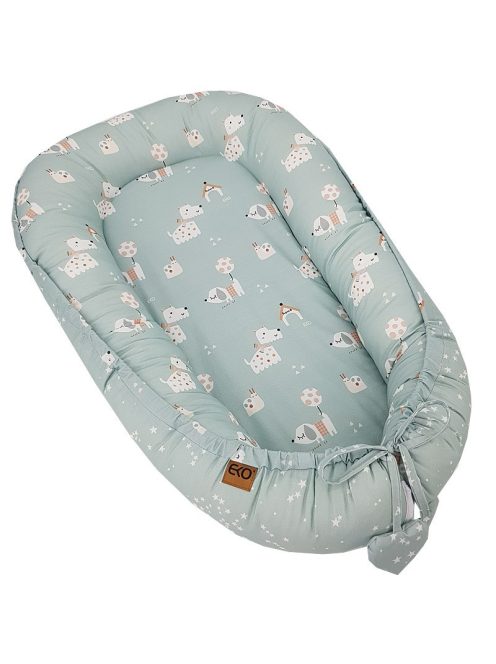 EKO Kétszínű pamut babafészek Dogs Stars 90x60 cm - Mint