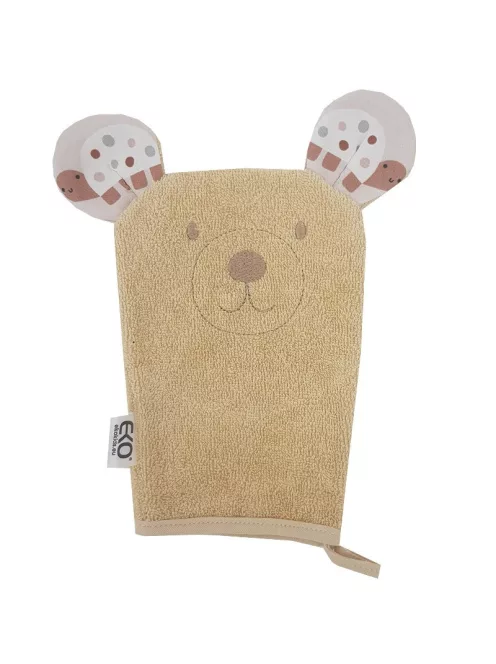 EKO Pamut frottír fürdetőkesztyű fülekkel Bear 20x15 cm - Beige