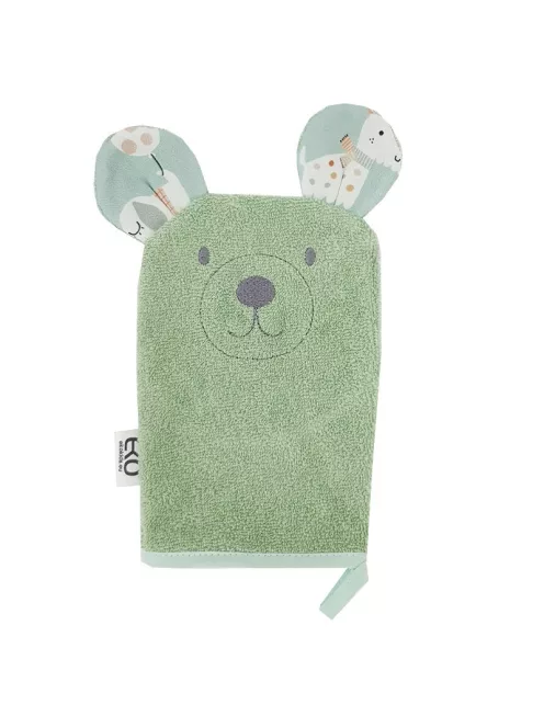EKO Pamut frottír fürdetőkesztyű fülekkel Bear 20x15 cm - Olive green