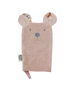  EKO Pamut frottír fürdetőkesztyű fülekkel Bear 20x15 cm - Rose pink