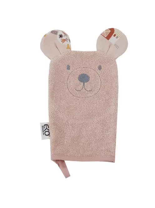 EKO Pamut frottír fürdetőkesztyű fülekkel Bear 20x15 cm - Rose pink