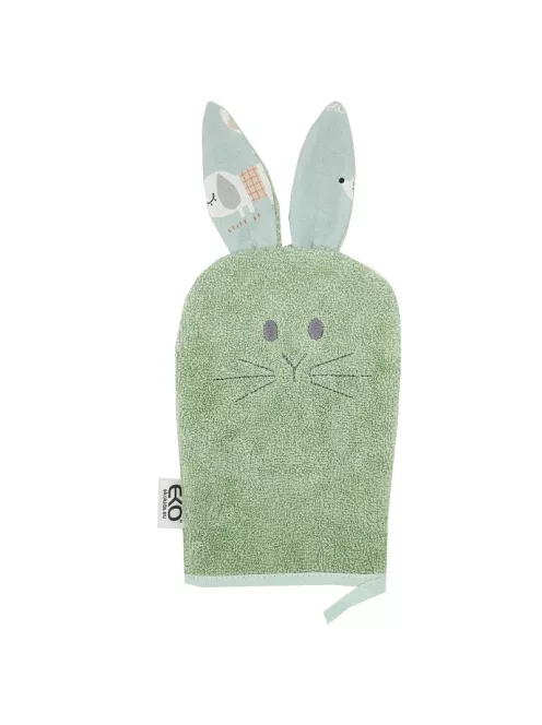 EKO Pamut frottír fürdetőkesztyű fülekkel Bunny 20x15 cm - Olive green