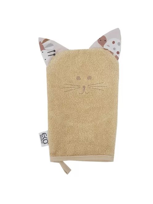 EKO Pamut frottír fürdetőkesztyű fülekkel Cat 20x15 cm - Beige