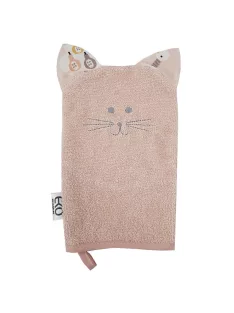   EKO Pamut frottír fürdetőkesztyű fülekkel Cat 20x15 cm - Rose pink