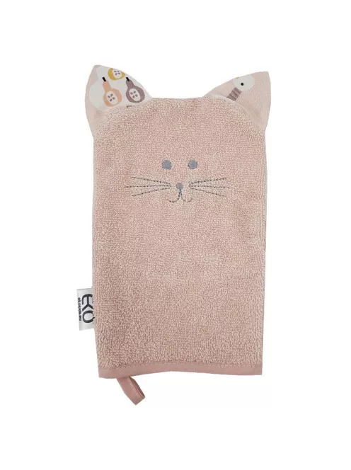 EKO Pamut frottír fürdetőkesztyű fülekkel Cat 20x15 cm - Rose pink