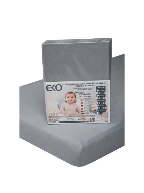 EKO Vízálló gumis lepedő, Jersey, szürke, 120x60 cm
