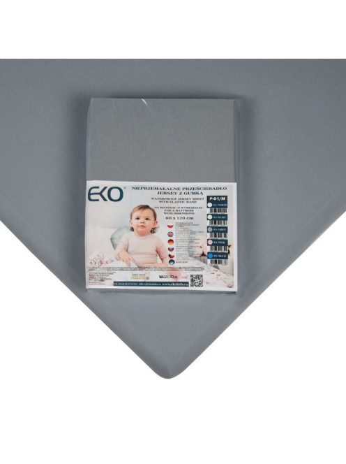 EKO Vízálló gumis lepedő, Jersey, szürke, 120x60 cm