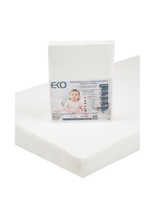 EKO Vízálló gumis lepedő, Jersey, fehér, 120x60 cm