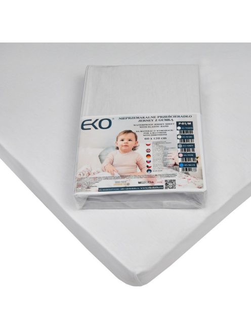 EKO Vízálló gumis lepedő, Jersey, fehér, 120x60 cm