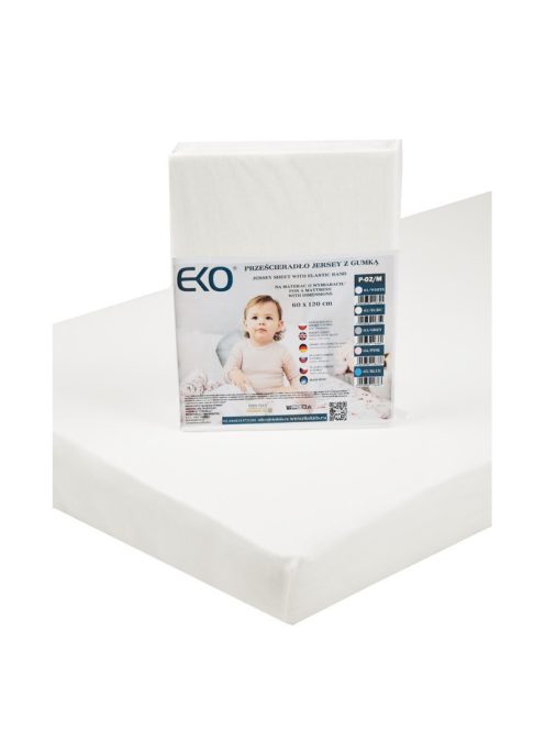 EKO Gumis lepedő, Jersey, fehér, 120x60 cm
