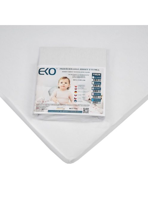 EKO Gumis lepedő, Jersey, fehér, 120x60 cm