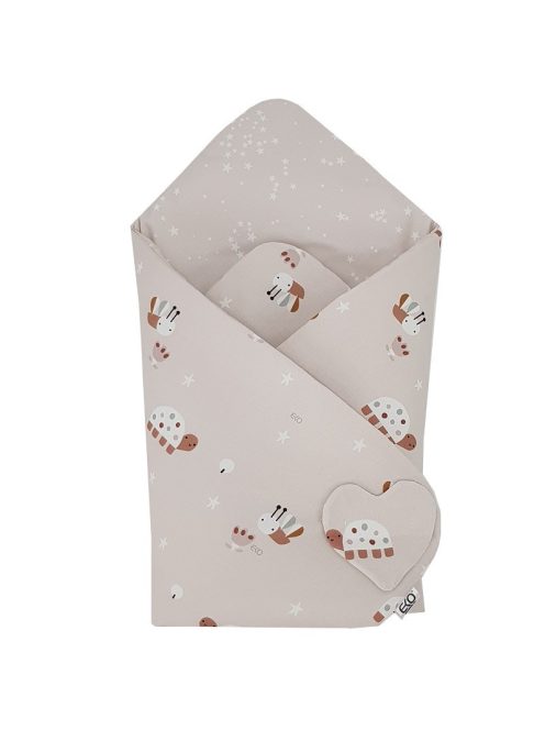 EKO Csecsemőkendő pamut kétoldalas 75x75 cm - Bees Stars Beige