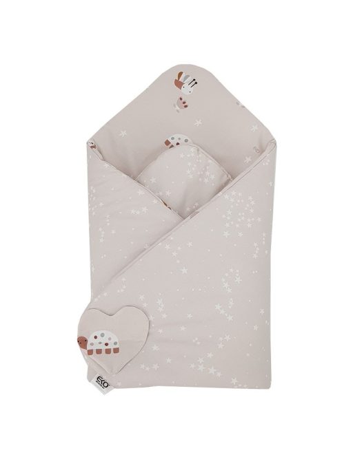 EKO Csecsemőkendő pamut kétoldalas 75x75 cm - Bees Stars Beige