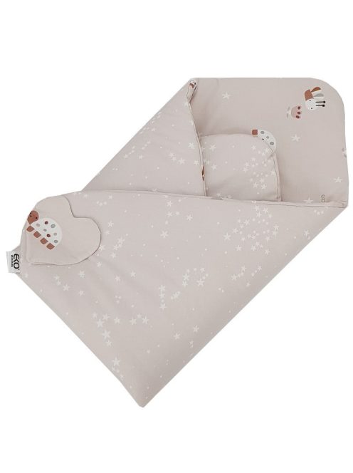 EKO Csecsemőkendő pamut kétoldalas 75x75 cm - Bees Stars Beige