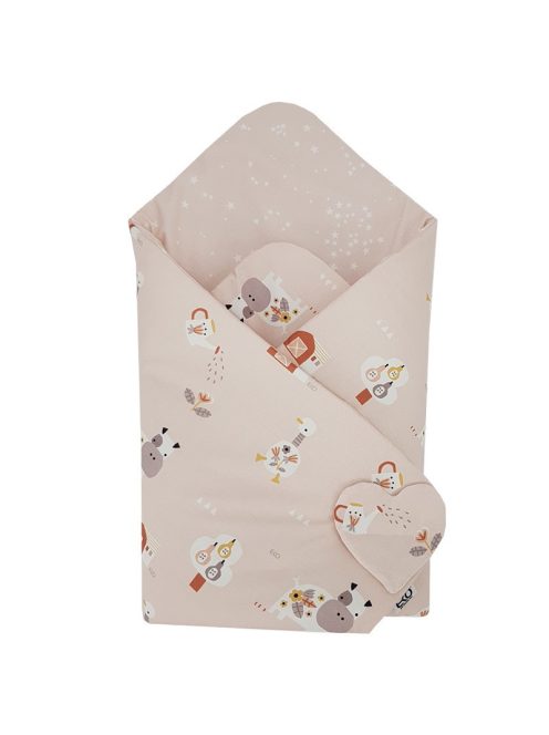 EKO takaró pamut kétoldalas My farm 75x75 cm - Powder pink