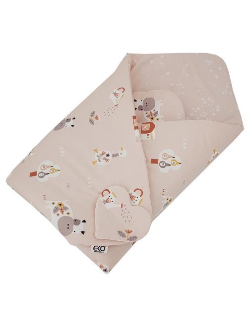 EKO takaró pamut kétoldalas My farm 75x75 cm - Powder pink