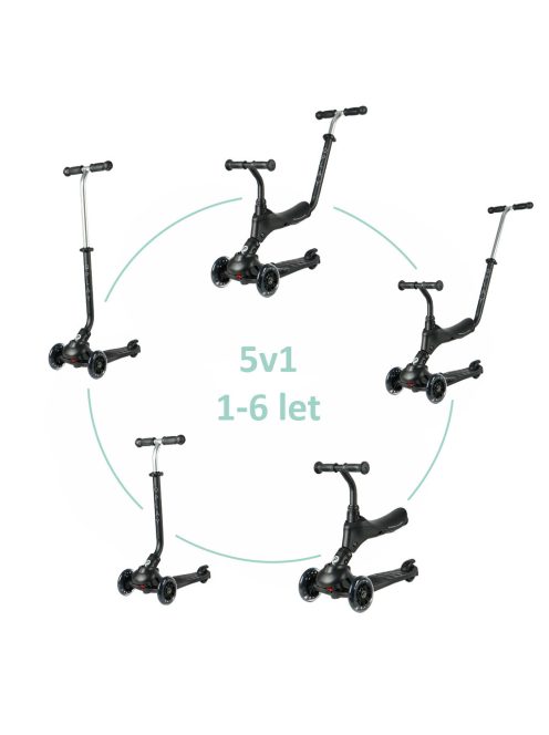 QPLAY Sema Pro 5in1 Roller / Futóbicikli 1-6 éves korig, 50 kg-ig - Black