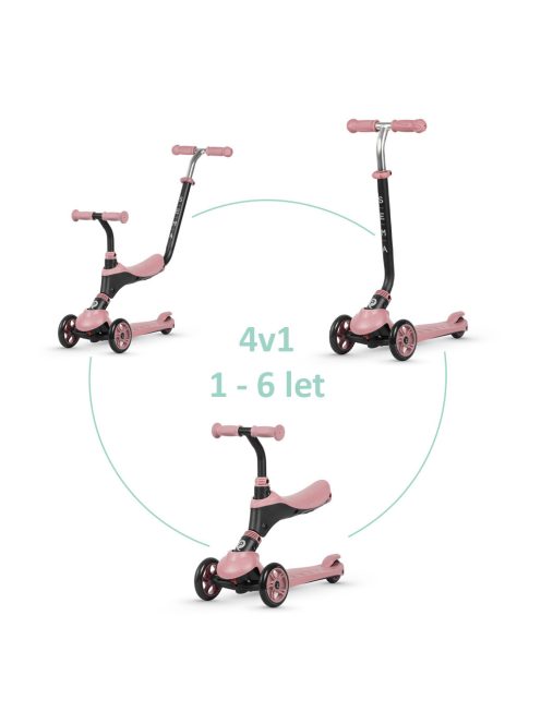 QPLAY Sema 5in1 Roller / Futóbicikli 1-6 éves korig, 50 kg-ig - Pink