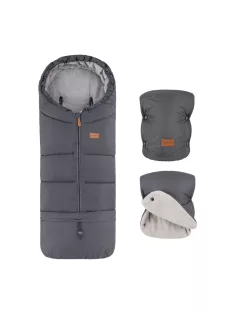   PETITE&MARS Téli szett Jibot 3in1 bundazsák + kézmelegítő kesztyű babakocsira Jasie Charcoal Grey
