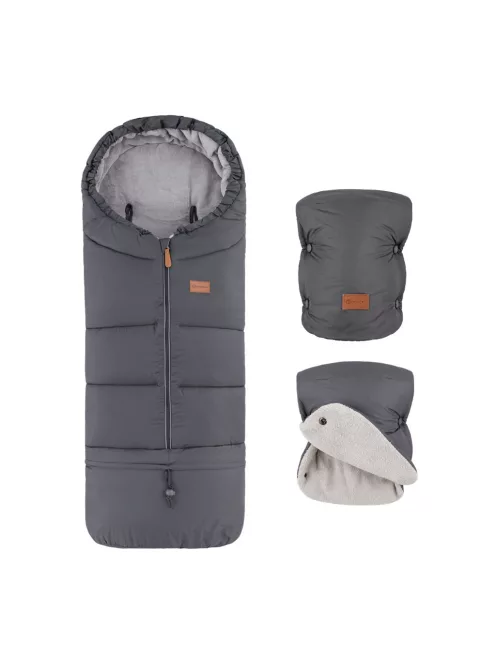 PETITE&MARS Téli szett Jibot 3in1 bundazsák + kézmelegítő kesztyű babakocsira Jasie Charcoal Grey