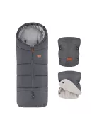PETITE&MARS Téli szett Jibot 3in1 bundazsák + kézmelegítő kesztyű babakocsira Jasie Charcoal Grey