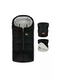   PETITE&MARS Téli szett Jibot 3in1 bundazsák + kézmelegítő kesztyű babakocsira Jasie Ink Black