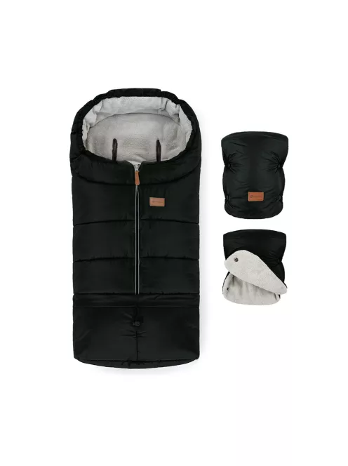 PETITE&MARS Téli szett Jibot 3in1 bundazsák + kézmelegítő kesztyű babakocsira Jasie Ink Black