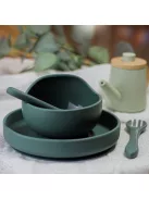 Petite&Mars Szilikon 2 részes étkészlet, tányér + evőeszközök, TAKE&MATCH, 6 hó+, Misty Green
