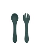 Petite&Mars Szilikon 2 részes étkészlet, tál + evőeszközök, TAKE&MATCH, 6 hó+, Misty Green