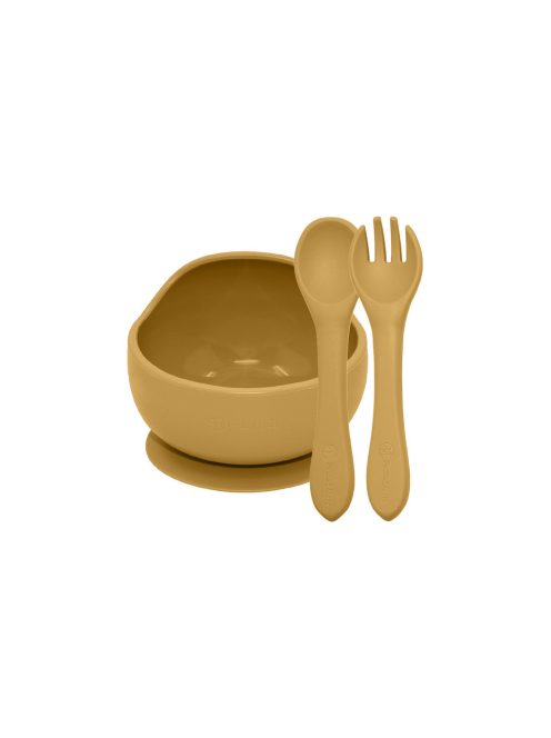Petite&Mars Szilikon 2 részes étkészlet, tál + evőeszközök, TAKE&MATCH, 6 hó+, Intense Ochre