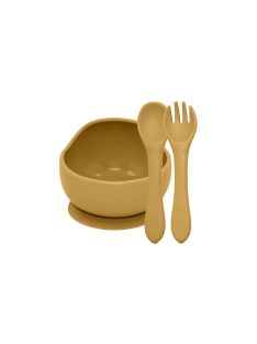   Petite&Mars Szilikon 2 részes étkészlet, tál + evőeszközök, TAKE&MATCH, 6 hó+, Intense Ochre