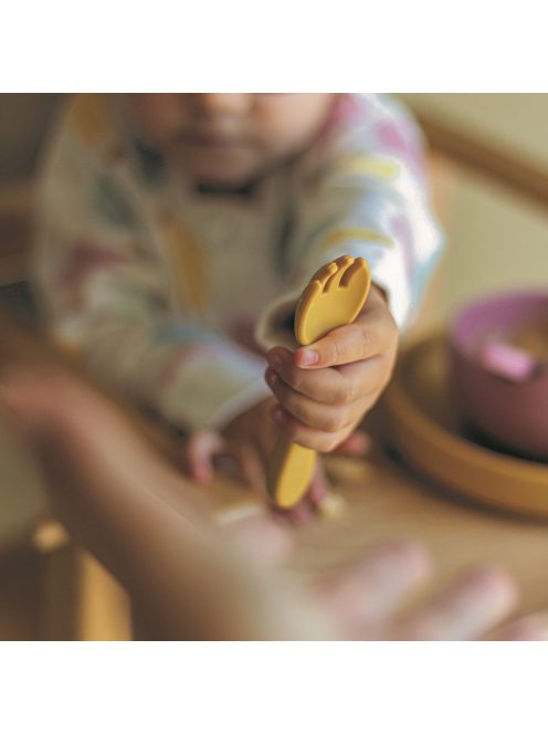 Petite&Mars Szilikon 2 részes étkészlet, tál + evőeszközök, TAKE&MATCH, 6 hó+, Intense Ochre