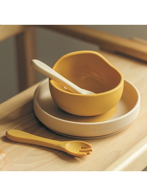 Petite&Mars Szilikon 2 részes étkészlet, tál + evőeszközök, TAKE&MATCH, 6 hó+, Intense Ochre