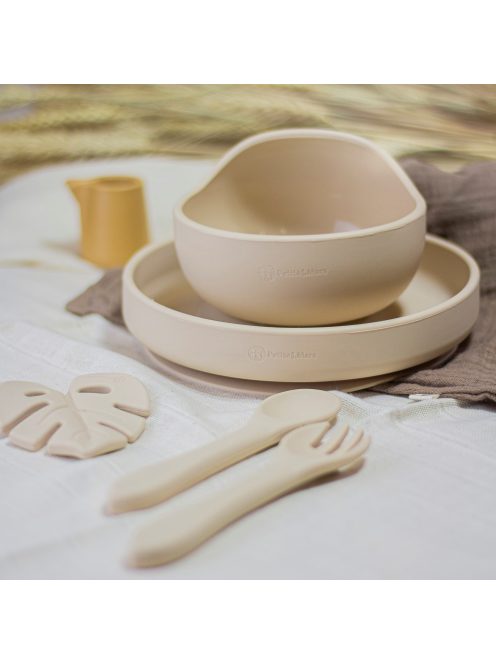 Petite&Mars Szilikon étkészlet, 3 db, Take&Match, Desert Sand, 6 hó+