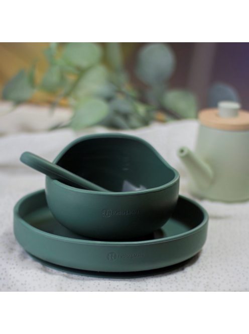 Petite&Mars Szilikon 2 részes étkészlet, tányér + tál, TAKE&MATCH, 6 hó+, Misty Green