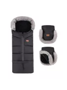PETITE&MARS Téli szett Arctic 4in1 bundazsák + kézmelegítő kesztyű babakocsira Furry - Forever Black