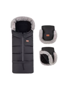   PETITE&MARS Téli szett Arctic 4in1 bundazsák + kézmelegítő kesztyű babakocsira Furry - Forever Black