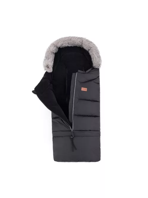 PETITE&MARS Téli szett Arctic 4in1 bundazsák + kézmelegítő kesztyű babakocsira Furry - Forever Black