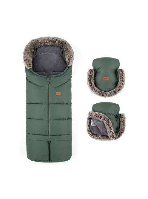 Petite&Mars Téli szett Arctic 4in1 bundazsák + kézmelegítő kesztyű babakocsira Furry - Veritable Khaki