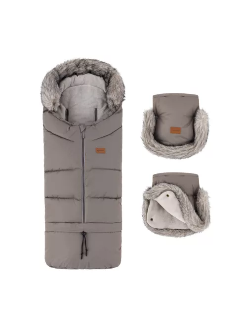 PETITE&MARS Téli szett Arctic 4in1 bundazsák + kézmelegítő kesztyű babakocsira Furry - Mocha Mousse