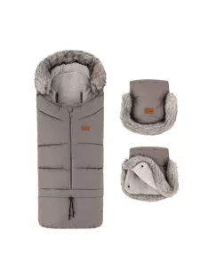   PETITE&MARS Téli szett Arctic 4in1 bundazsák + kézmelegítő kesztyű babakocsira Furry - Mocha Mousse