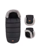 PETITE&MARS Téli szett Comfy 4in1 bundazsák + kézmelegítő kesztyű babakocsira Furry - Forever Black