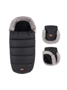   PETITE&MARS Téli szett Comfy 4in1 bundazsák + kézmelegítő kesztyű babakocsira Furry - Forever Black