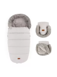   PETITE&MARS Téli szett Comfy 4in1 bundazsák + kézmelegítő kesztyű babakocsira Furry - Champagne Shower