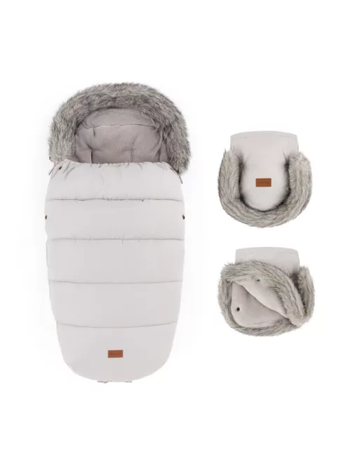 PETITE&MARS Téli szett Comfy 4in1 bundazsák + kézmelegítő kesztyű babakocsira Furry - Champagne Shower